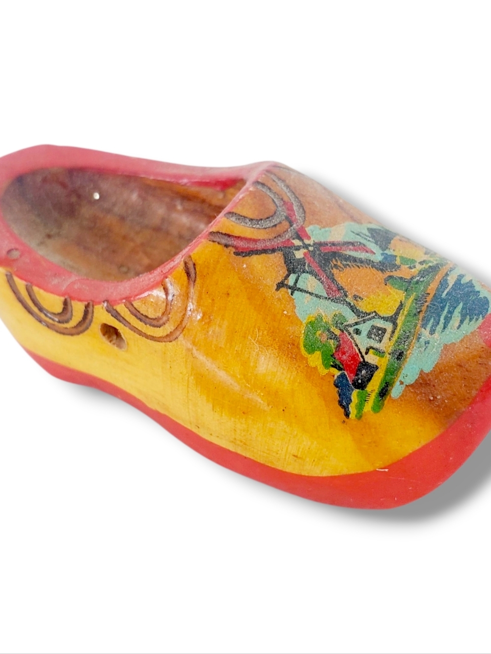 Vintage Handcarved Handpainted Wooden Shoe Clompen Amsterdam Holland Miniature